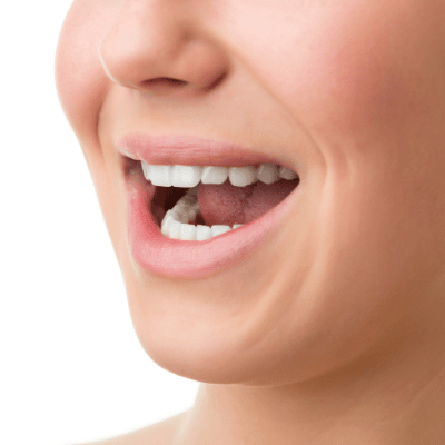 cropped view of woman with mouth open