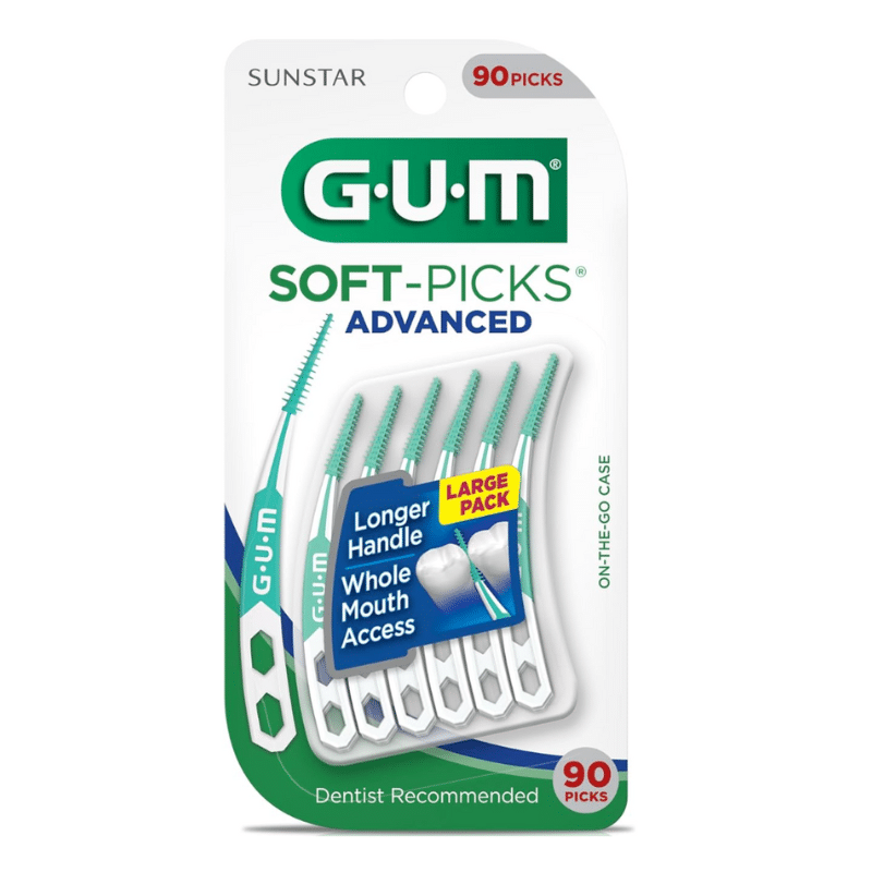 Gum, soft pics, whole mouth, long handle Dentist recommended flossing