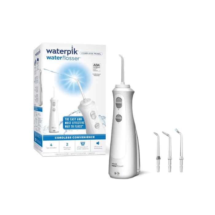 Waterpik-cordless-pearl-rechargeable-portable-water-flosser-for-teeth-gums-braces-care-and-travel Waterpik cordless pearl rechargeable portable water flosser for teeth, gums, braces care and travel with 4 flossing tips, ada accepted