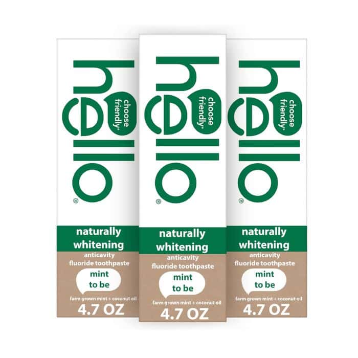 Hello naturally whitening fluoride toothpaste, natural peppermint flavor and tea tree oil, peroxide free, gluten free, sls free, 3 pack, 4. 7 oz tubes Hello naturally whitening fluoride toothpaste, natural peppermint flavor and tea tree oil, peroxide free, gluten free, sls free, 3 pack, 4. 7 oz tubes