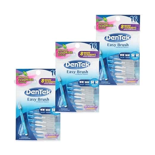Dentek-easy-brush Dentek easy brush interdental cleaners in mint with advanced fluoride coating, 16-count packs.